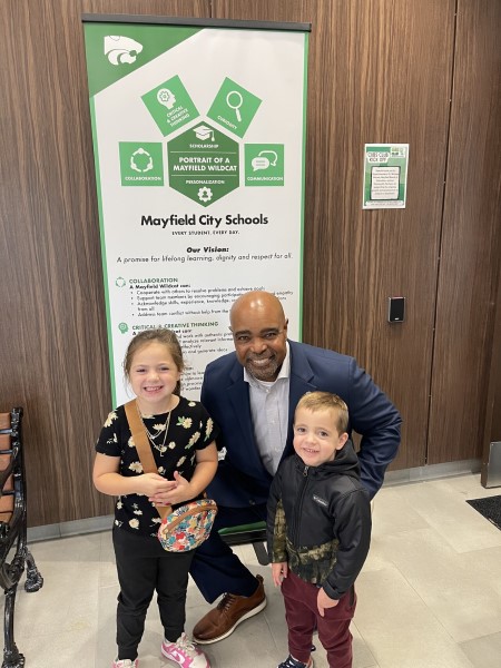 superintendent Barnes with students