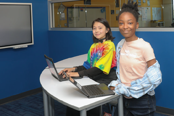 Children using laptops in classroom