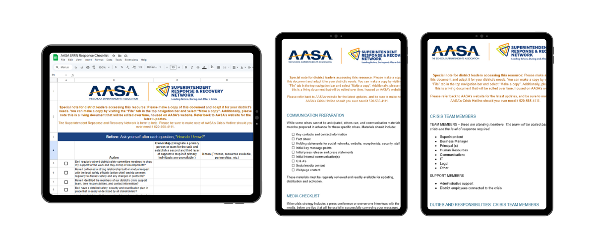Superintendent response and recovery resources displayed on tablets