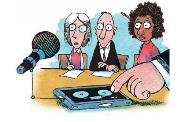 Cartoon of meeting being recorded