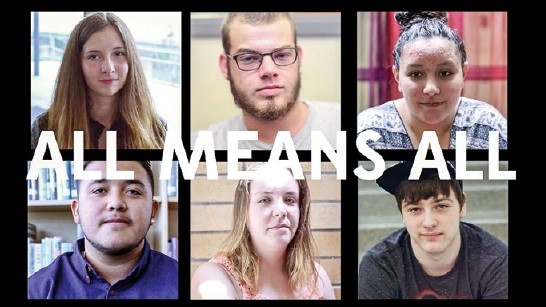 A collage of students with the words All Means All overlayed