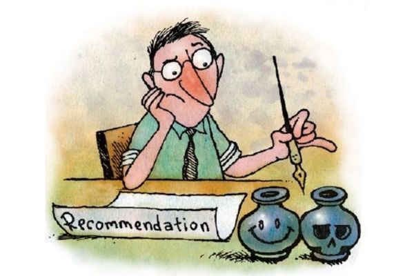 Cartoon of person hesitating to write a recommendation