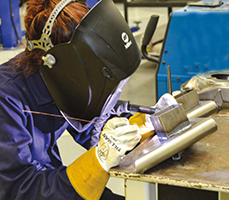 A Sandusky High School student intern at ThorSport Racing practiced her welding skills on NASCAR vehicles.
