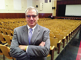 Hank Gmitro, president of Hazard, Young, Attea and Associates, inside an auditorium in the Los Angeles Unified School District, while leading the 2015 search for a new superintendent.