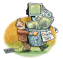 Drawing of a Man Carrying PCs in a Large Can