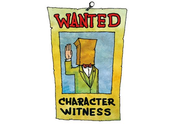 Cartoon of wanted poster for a character witness