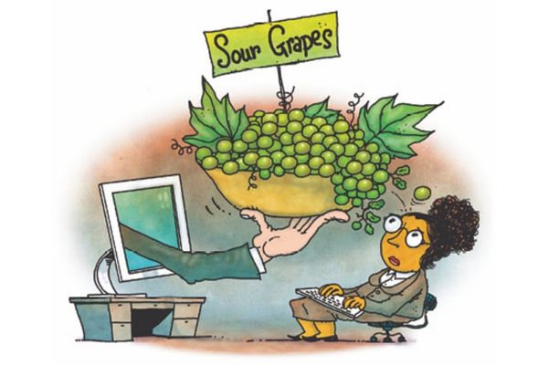 Cartoon of computer serving up sour grapes