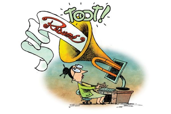 Cartoon of someone tooting their own horn