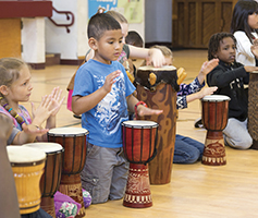 Students playing drums