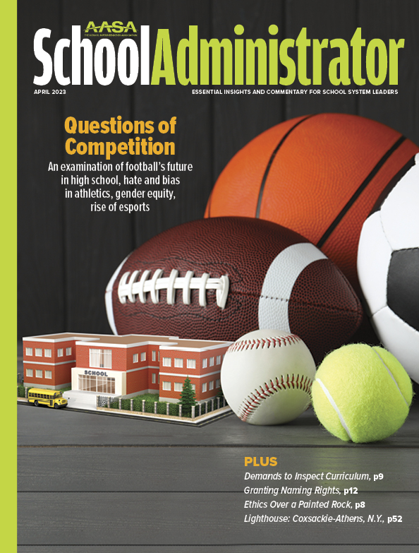 April magazine cover sports balls and school