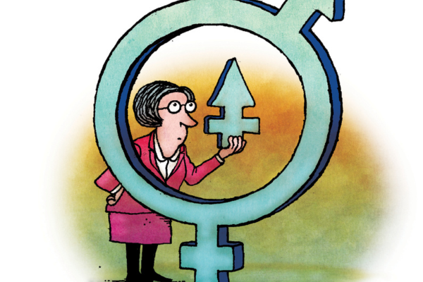 Illustration of woman inside mixed male and female gender symbol