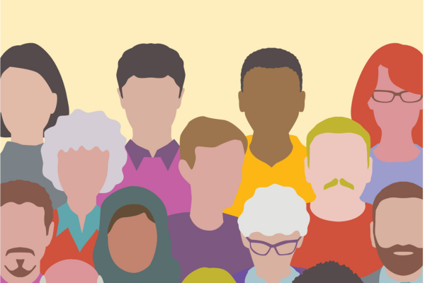 Illustration of faceless crowd of varying ages and races