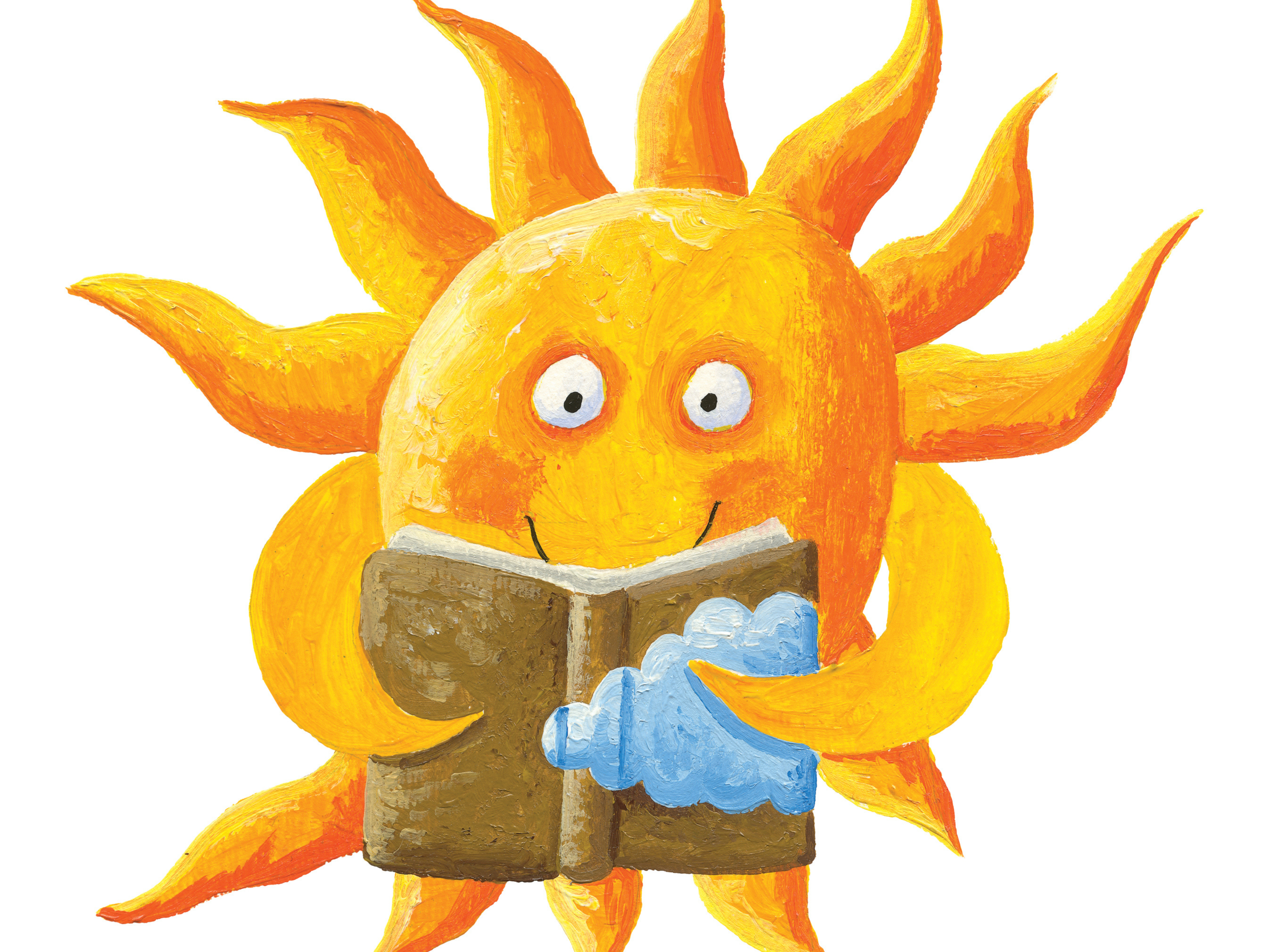 Illustration of sun reading a book