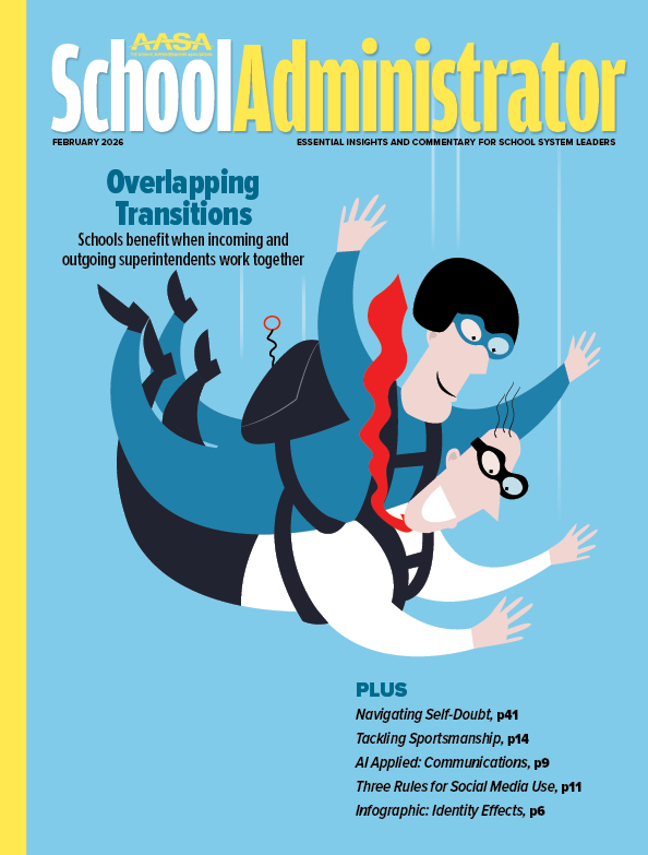 February 2026 magazine cover with illustration of two people skydiving together