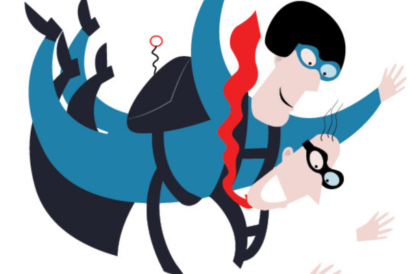 Illustration of two people skydiving together