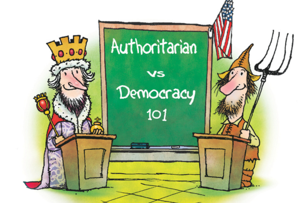 illustration of authoritarian vs democracy