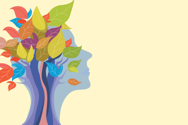 colorful tree illustration growing out of a blue head