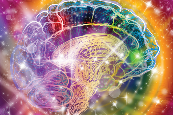 Illustration of brain colorful with sparkles