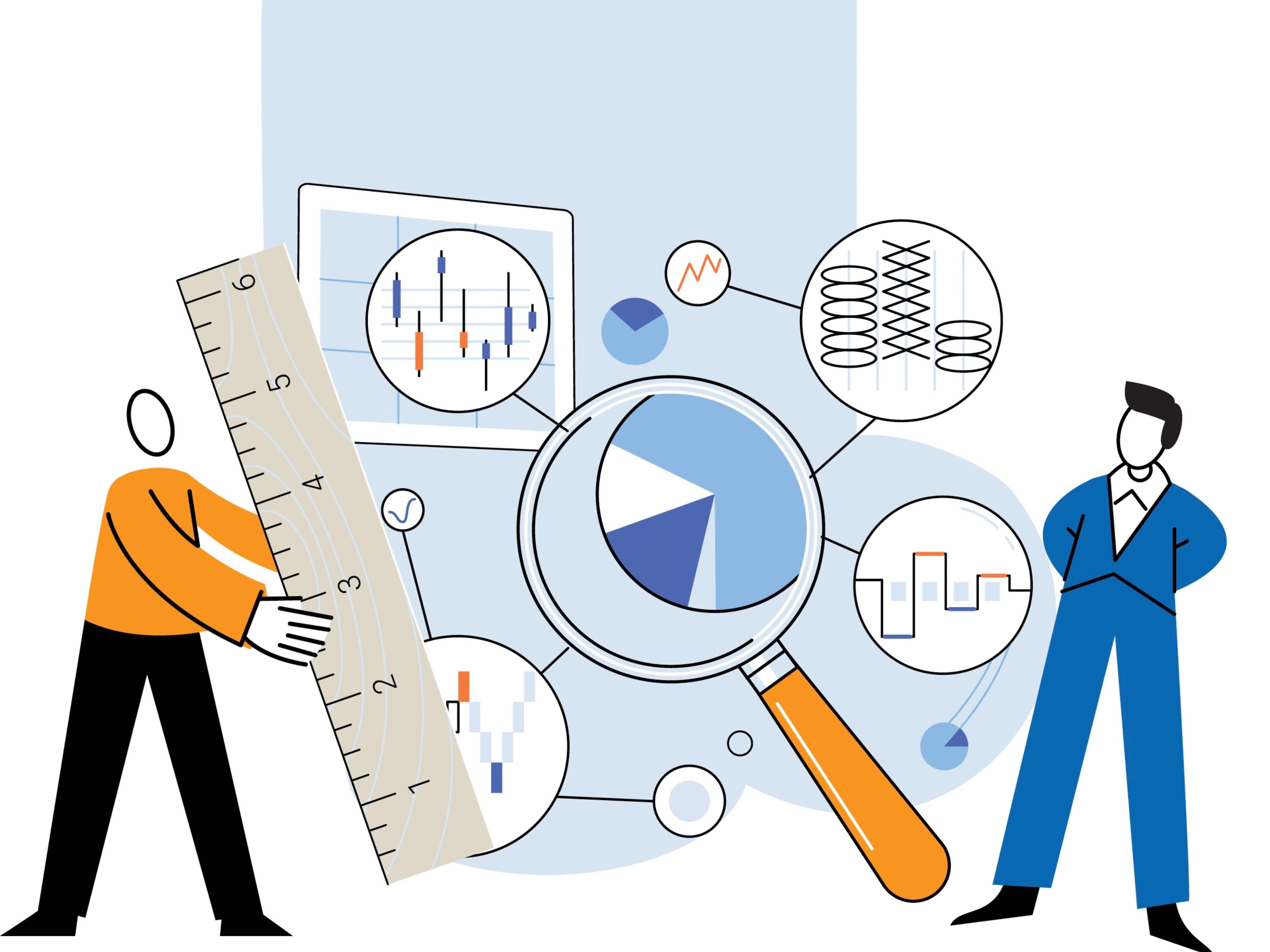 Illustration of two people analyzing data