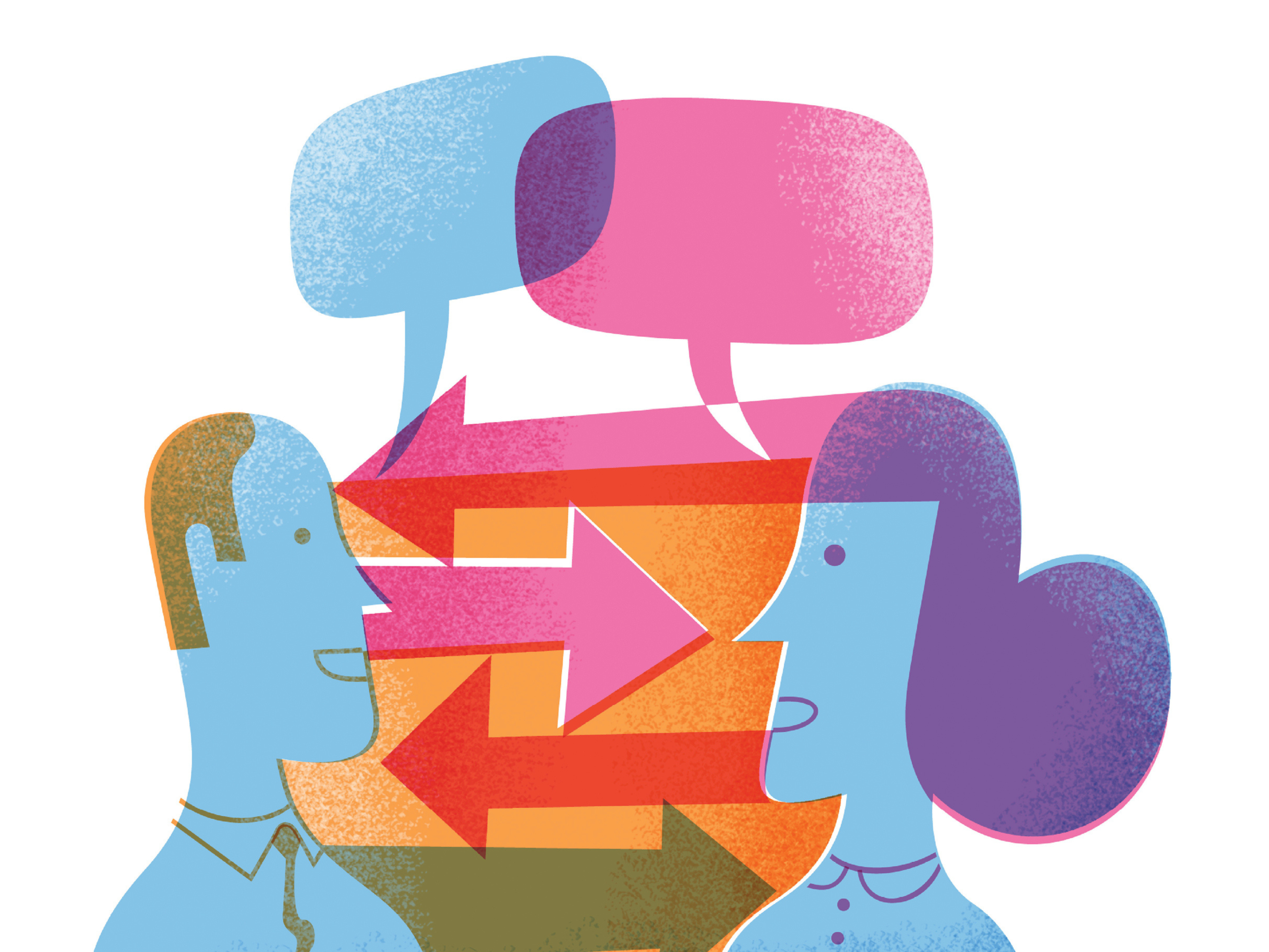 Illustration of man and woman with speech bubbles