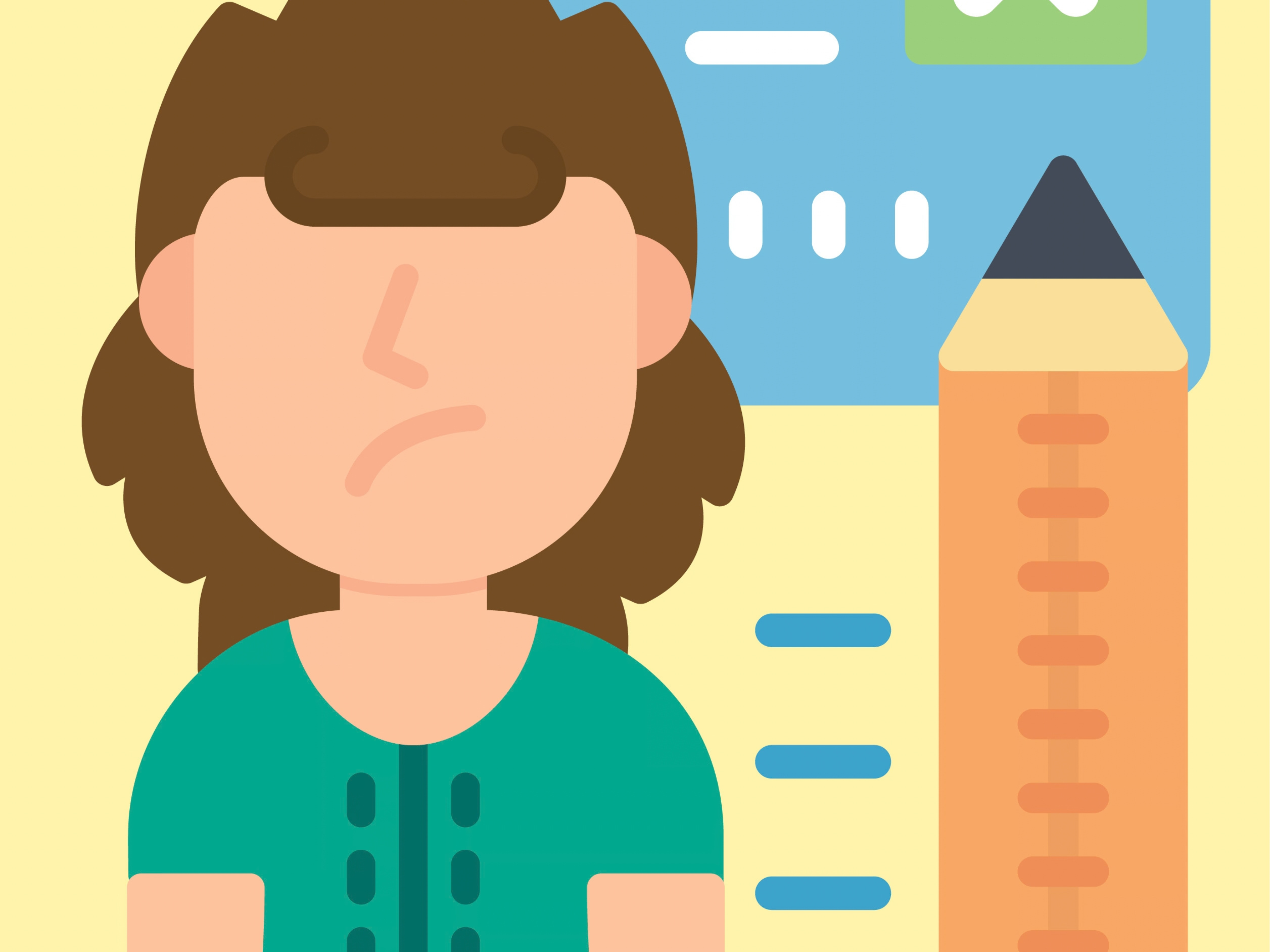 Illustration of girl frowning next to pencil