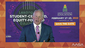 Paul Imhoff giving a presidential address at the 2021 National Conference on Education