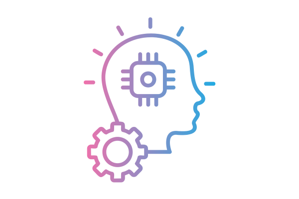 Icon photo of a human head silhouette with gears and artificial intelligence elements