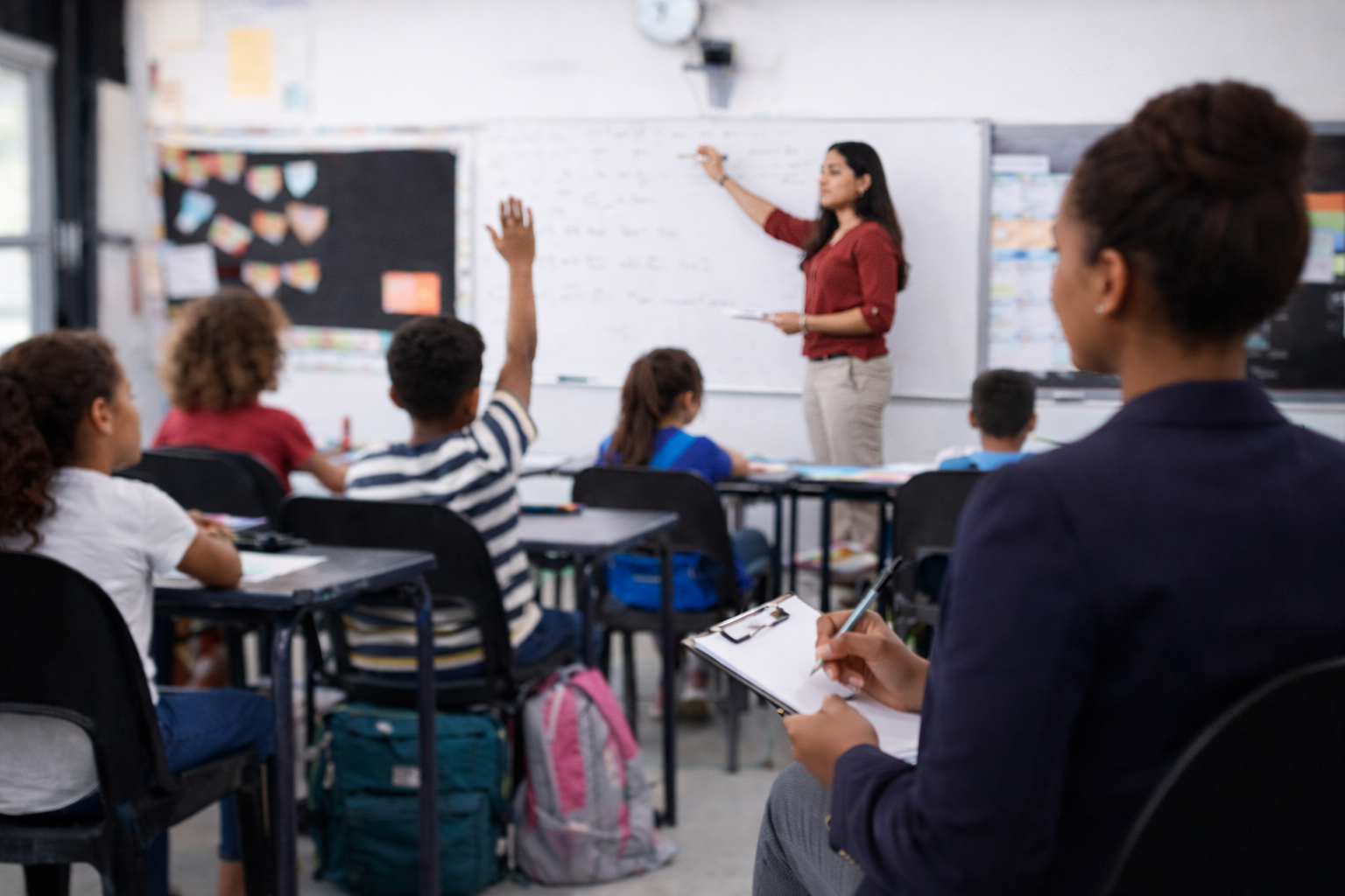 A leader observing a classroom in action.