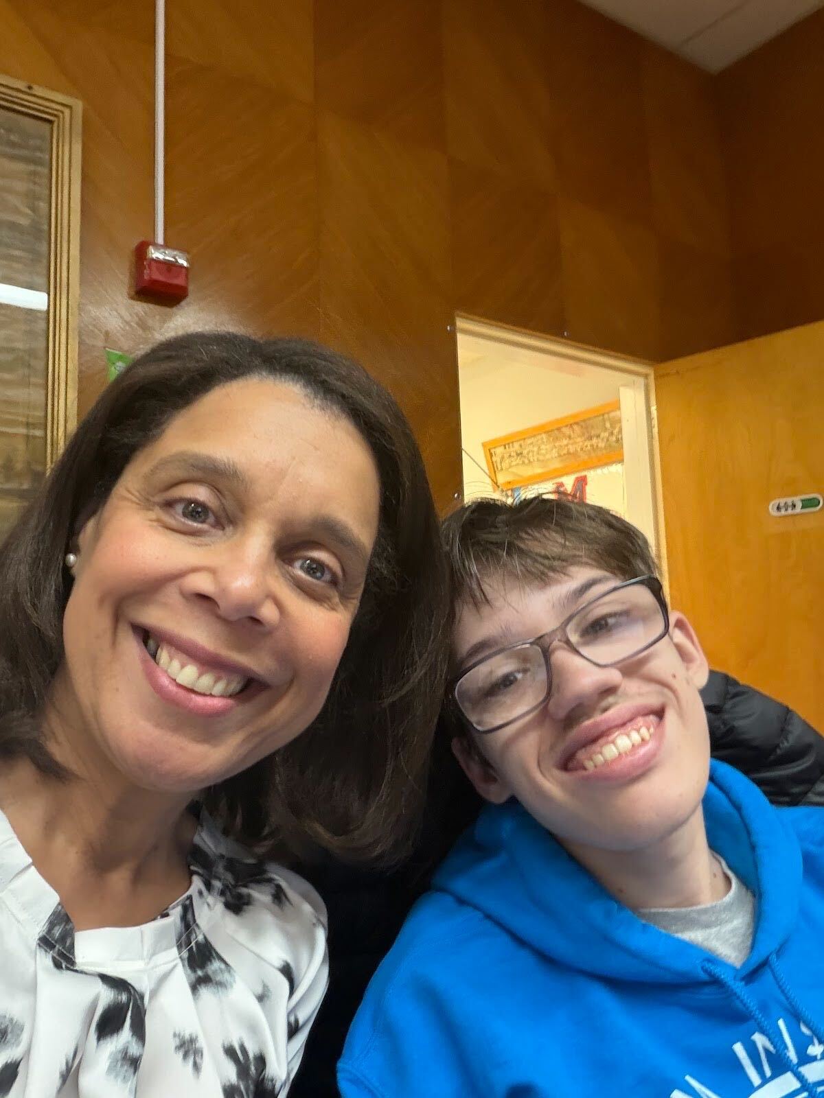 Superintendent Michelle Osterhoudt with student Max Pascarella