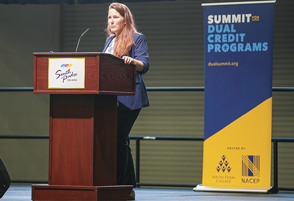Woman at podium