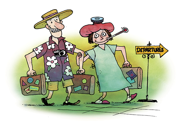 Man and woman going on vacation cartoon