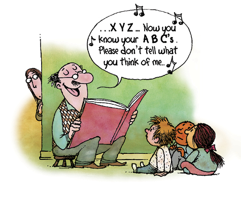 illustration of a man reading to a group of young kids